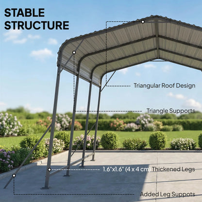 11 x 15FT Metal Carport, Heavy-Duty Canopy With Reinforced Frame, Dark Grey Car Shelters at Gallery Canada