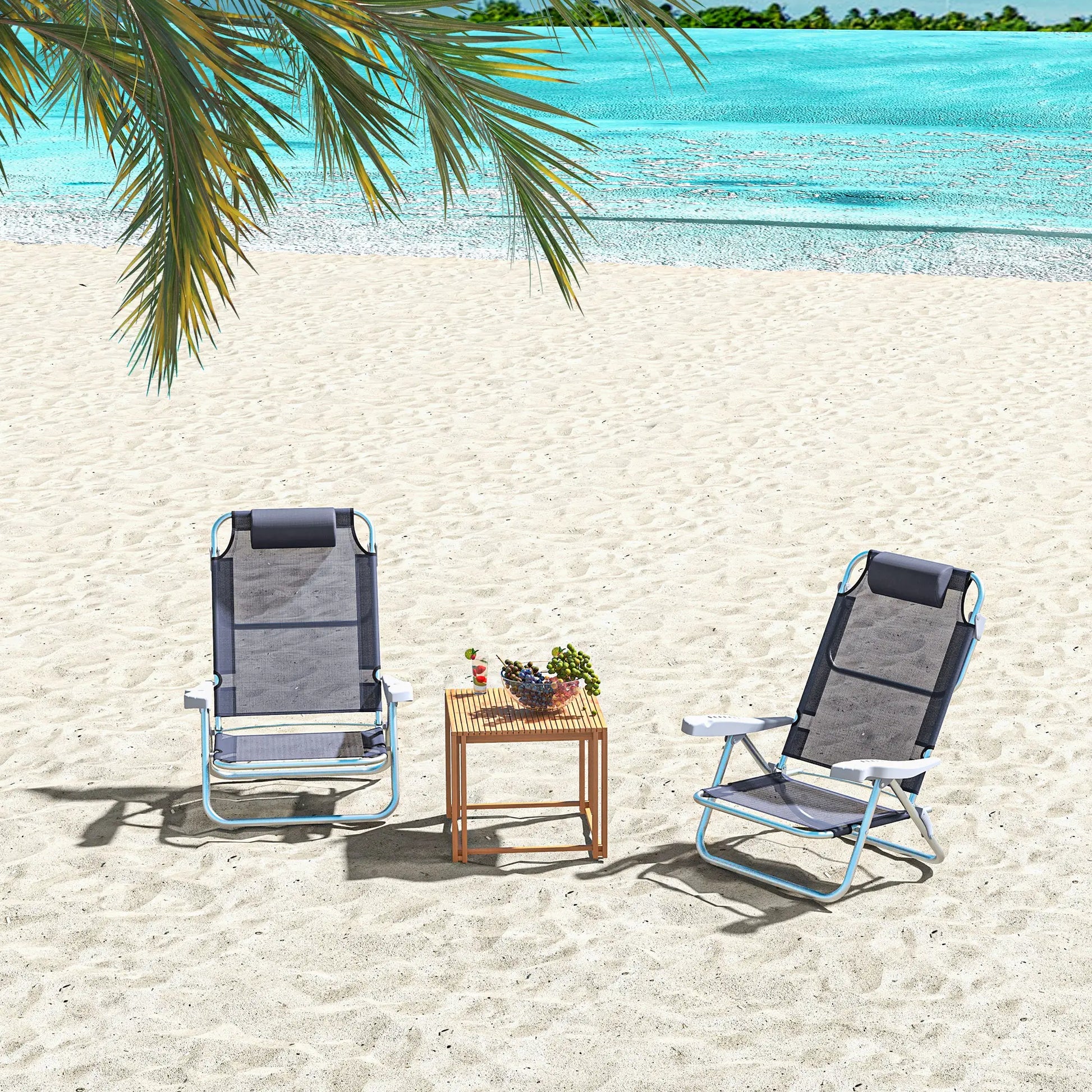 Set of 2 Fishing Chairs, Adjustable Backrest, Headrest, Folding, Dark Blue Picnic Tables & Camping Chairs at Gallery Canada