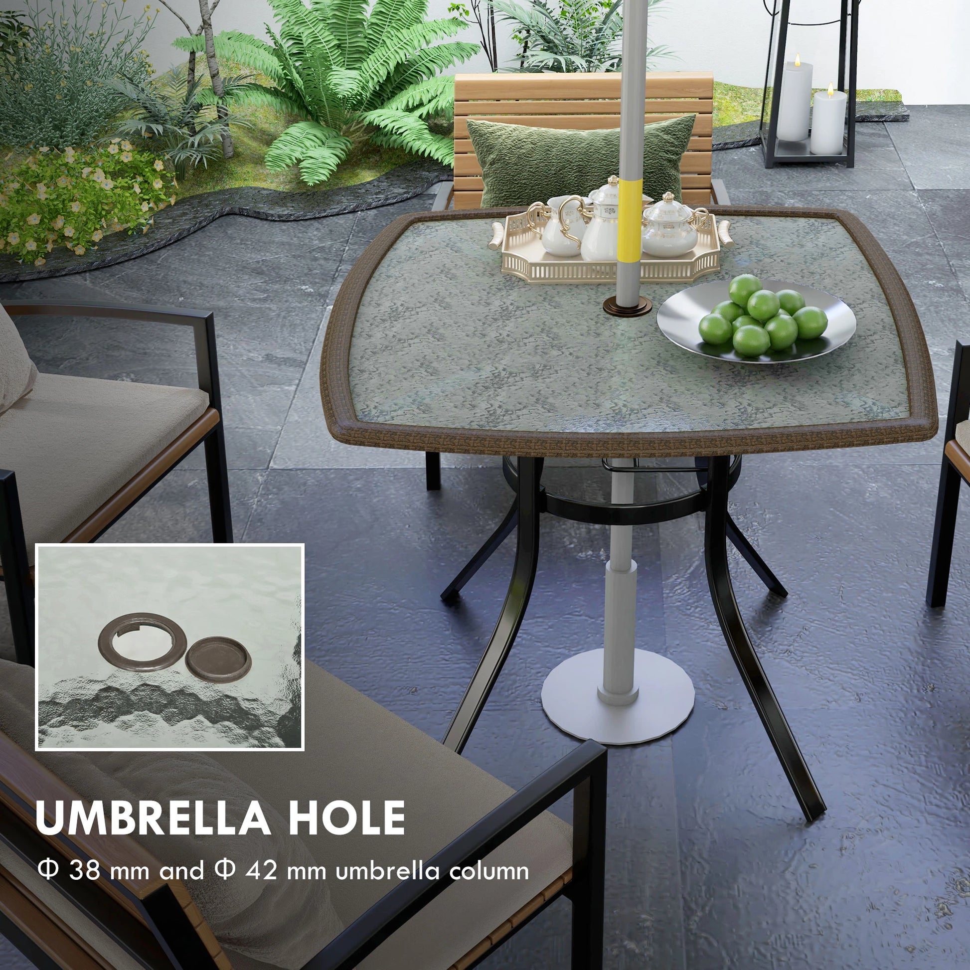 34 Square Outdoor Dining Table, Water-Grain Glass Top, Dark Brown Patio Dinning Tables at Gallery Canada