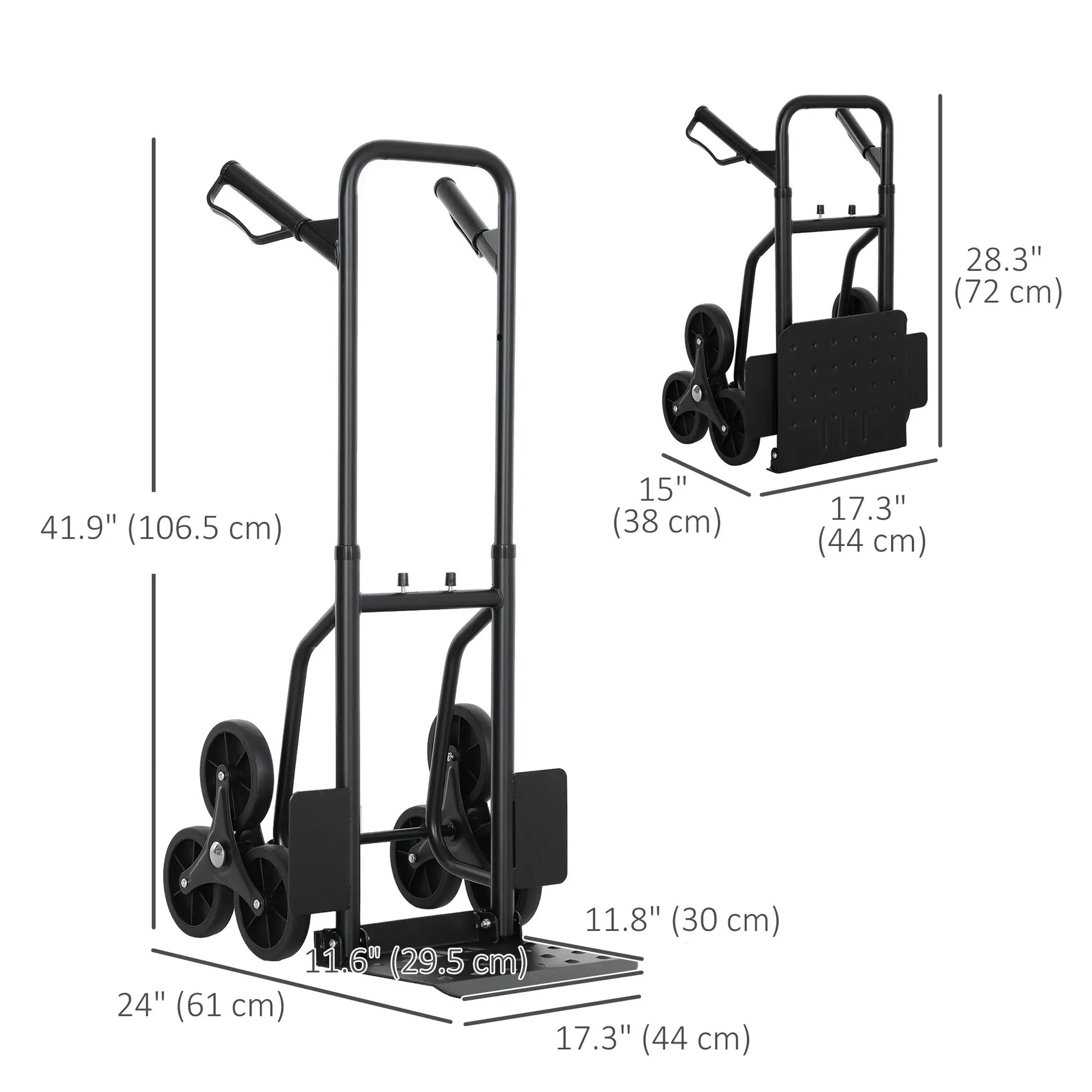 6-Wheels Stair Climber Cart, Foldable Steel, 264lbs, Black Folding Hand Trucks at Gallery Canada