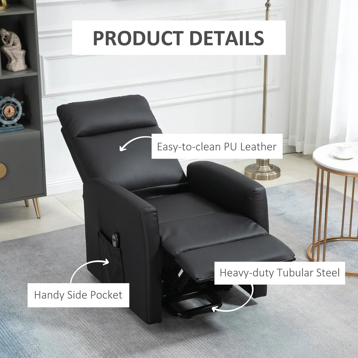 Power Lift Recliner Chair, Remote Control, Side Pocket, Black Electric Power Lift Chairs at Gallery Canada