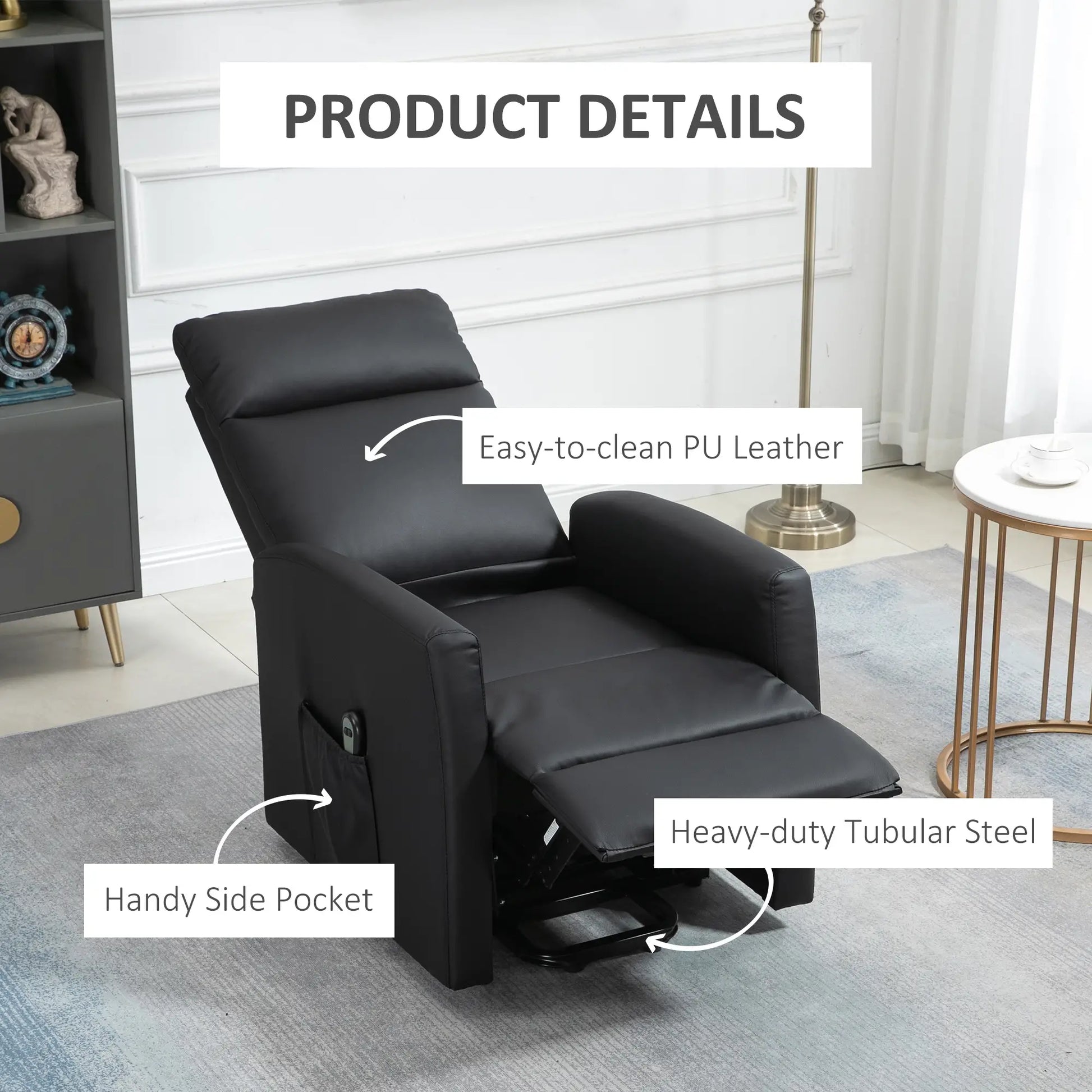 Power Lift Recliner Chair, Remote Control, Side Pocket, Black Electric Power Lift Chairs at Gallery Canada