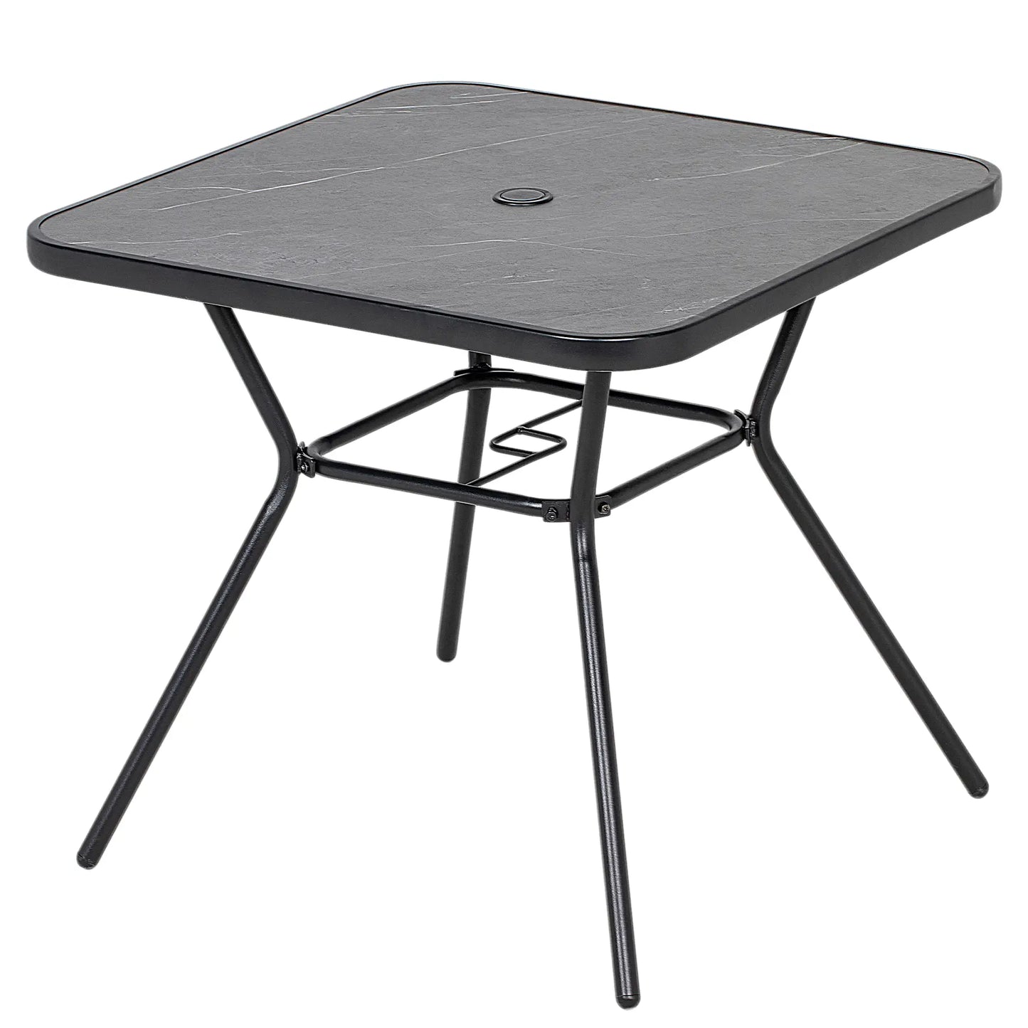 Square Outdoor Table, Patio Bistro Coffee Table, Faux-Marbled Top, 42mm Umbrella Hole, Dark Grey Patio Dinning Tables Black, Dark Grey at Gallery Canada
