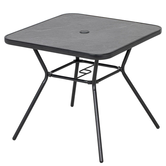 Square Outdoor Table, Patio Bistro Coffee Table, Faux-Marbled Top, 42mm Umbrella Hole, Dark Grey Patio Dinning Tables Black, Dark Grey at Gallery Canada