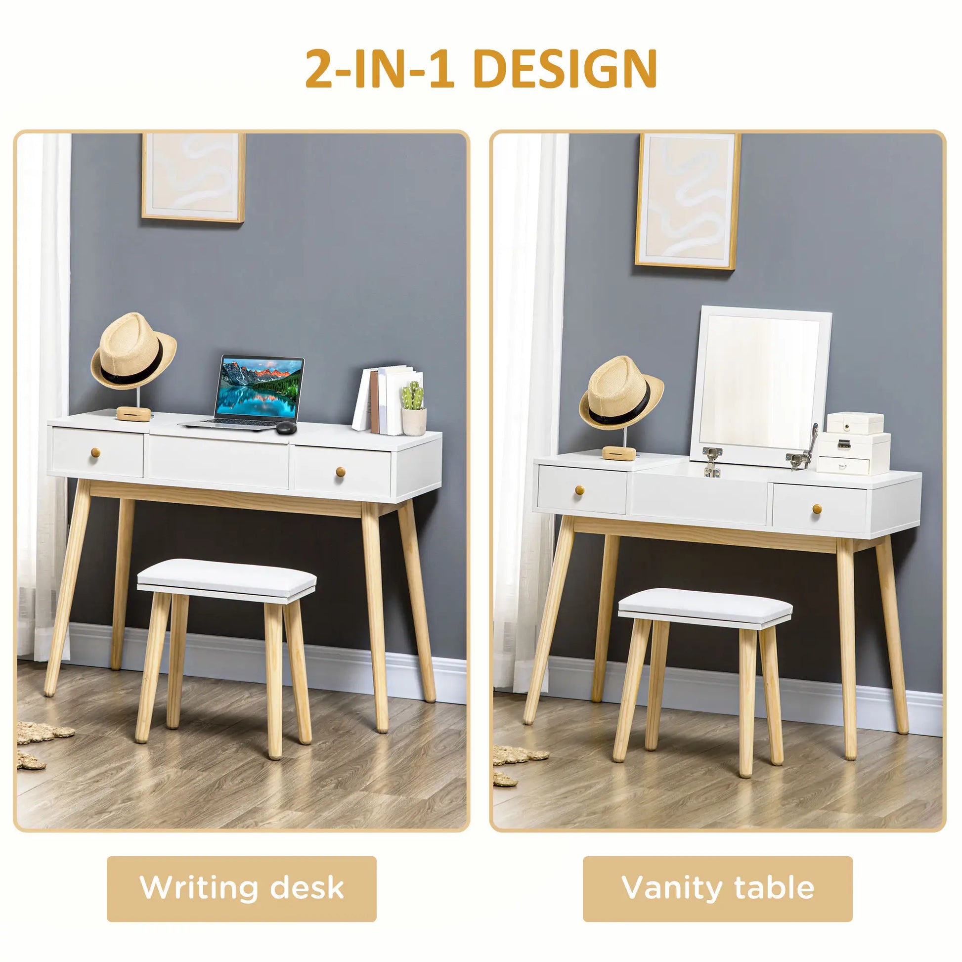 Dressing Table Set with Mirror, Stool, 2 Drawers, White Dressing & Vanity Tables at Gallery Canada