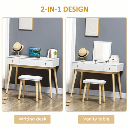 Dressing Table Set with Mirror, Stool, 2 Drawers, White Dressing & Vanity Tables at Gallery Canada