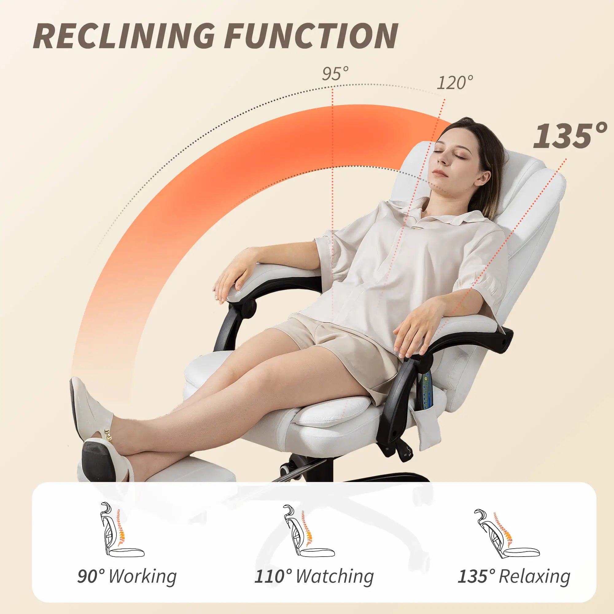 7-Point Vibrating Massage Chair, Reclining Office Chair with Footrest, Reclining Back, Adjustable Height, White Massage Chairs at Gallery Canada