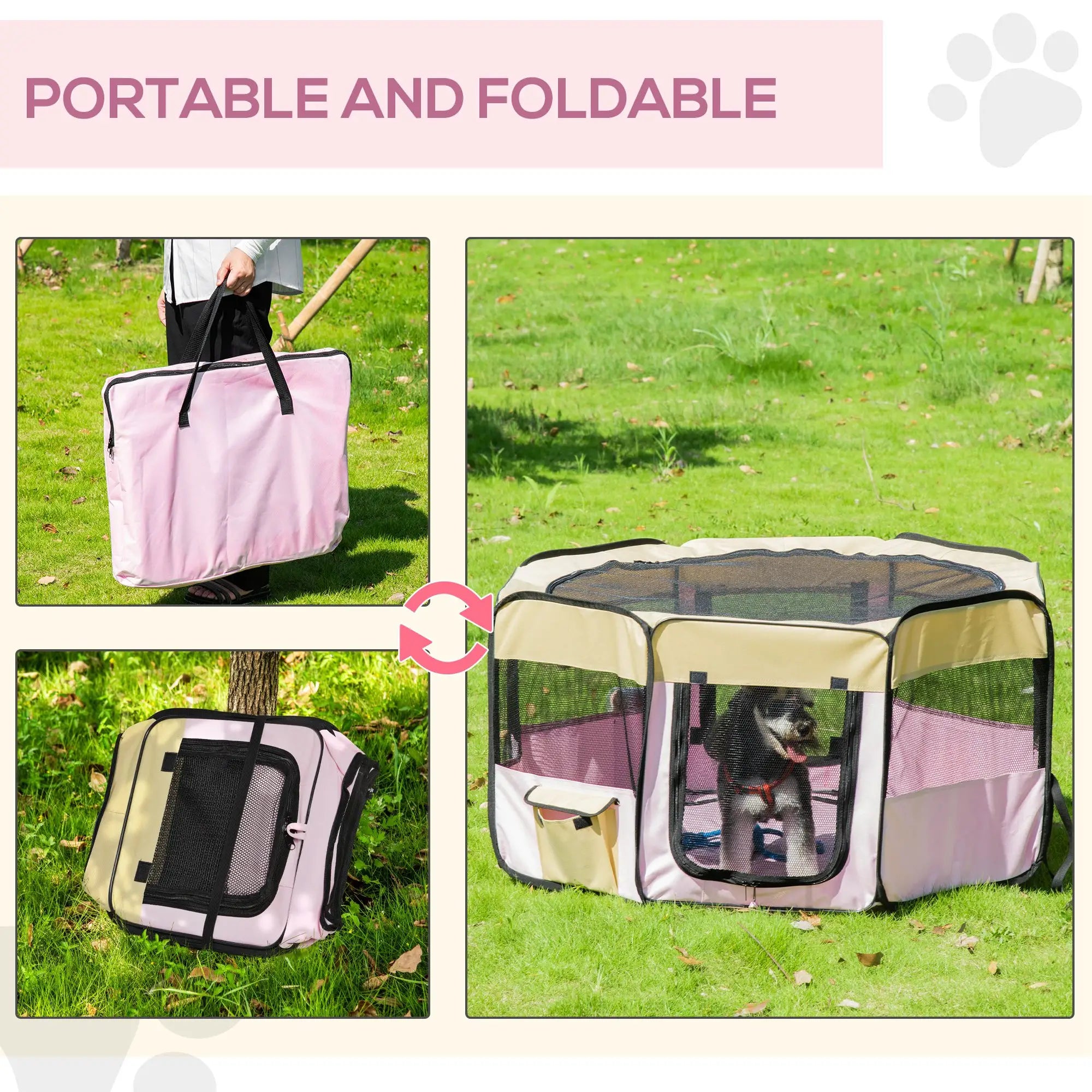 49-Inch Large Pet Playpen, Portable Dog Cat Cage, Carry Bag, Pink Houses, Kennels & Pens at Gallery Canada