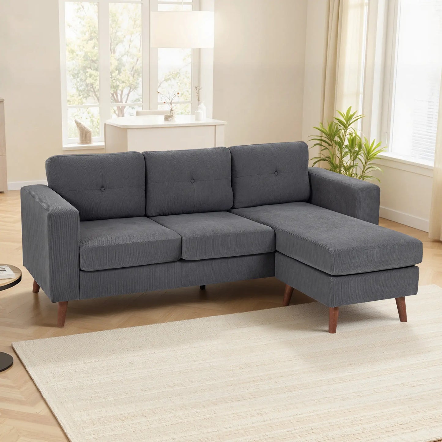 Sectional Sofa with Changeable Chaise, 3 Seat L-Shaped, Dark Grey 3-Seater Sofas at Gallery Canada