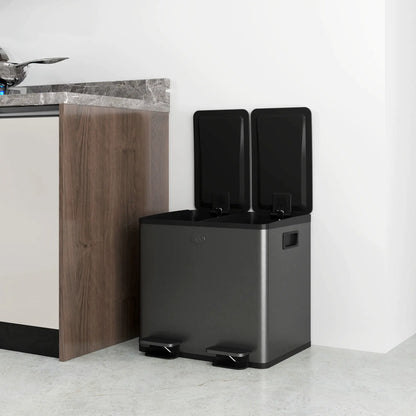 Dual Garbage Bin, Soft Close Trash Can, 2 x 15 Liter, Black Household Supplies at Gallery Canada