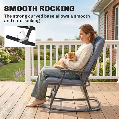 Folding Rocking Chair Set, 2 Padded Rockers with Armrest, Navy Blue Outdoor Rocking Chairs at Gallery Canada