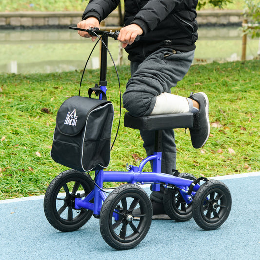 Adjustable Steerable Knee Walker, Foldable Knee Scooter with Rubber Wheels, Dual Brake, Crutch Alternative, Blue - Gallery Canada
