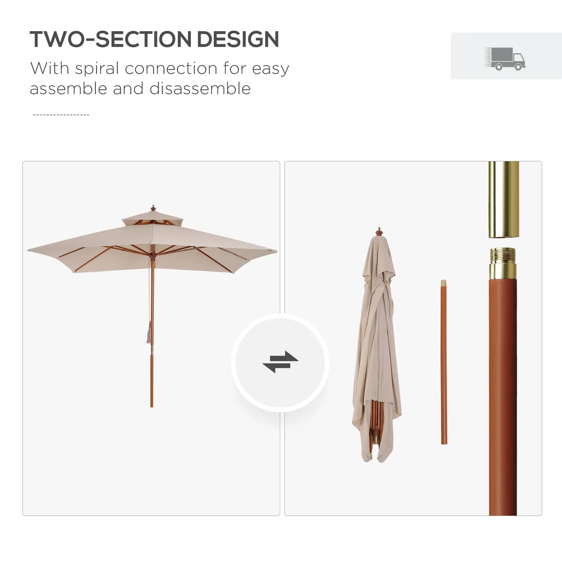 10x10ft Wood Square Patio Umbrella, Pagoda Style, Khaki Sun Umbrellas at Gallery Canada