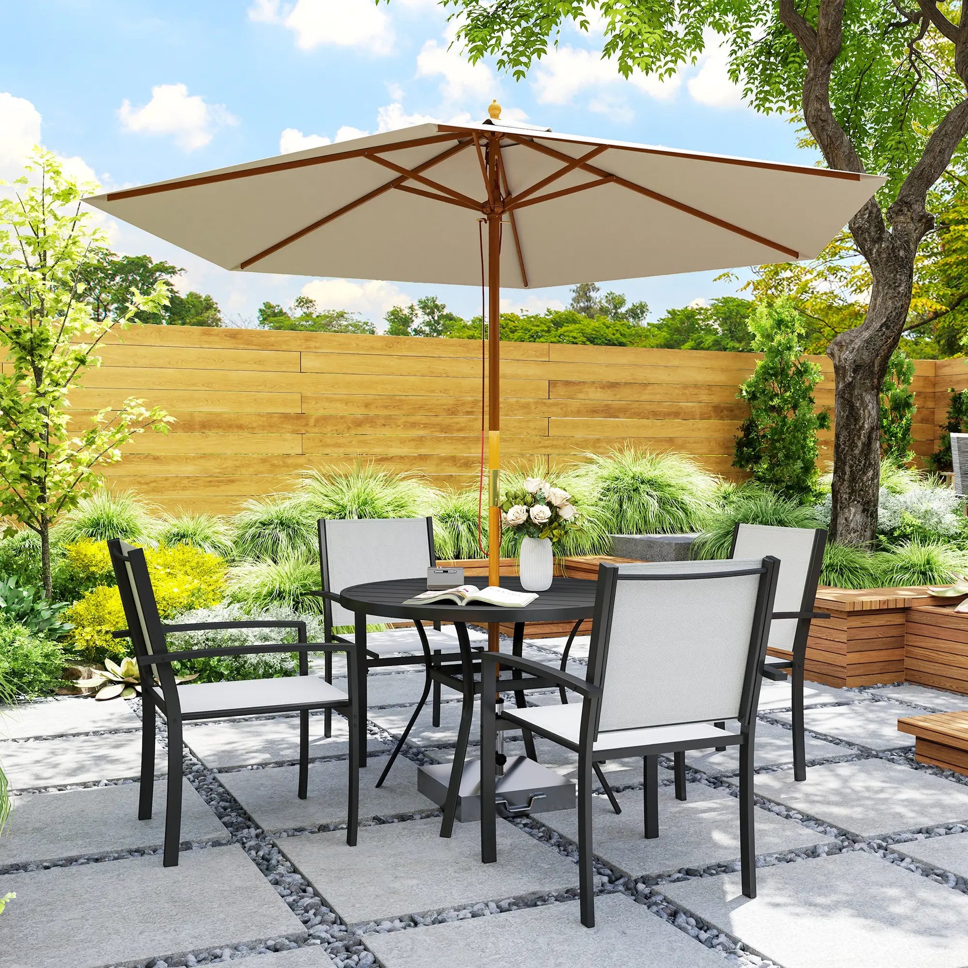 5 Piece Outdoor Dining Set, Round Table, 4 Stackable Chairs Outdoor Dining Sets at Gallery Canada