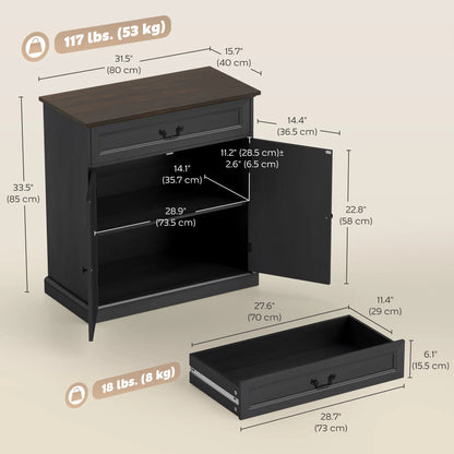 32" Buffet Cabinet, Black Wood Grain, Farmhouse Sideboard, Black Bar Cabinets at Gallery Canada