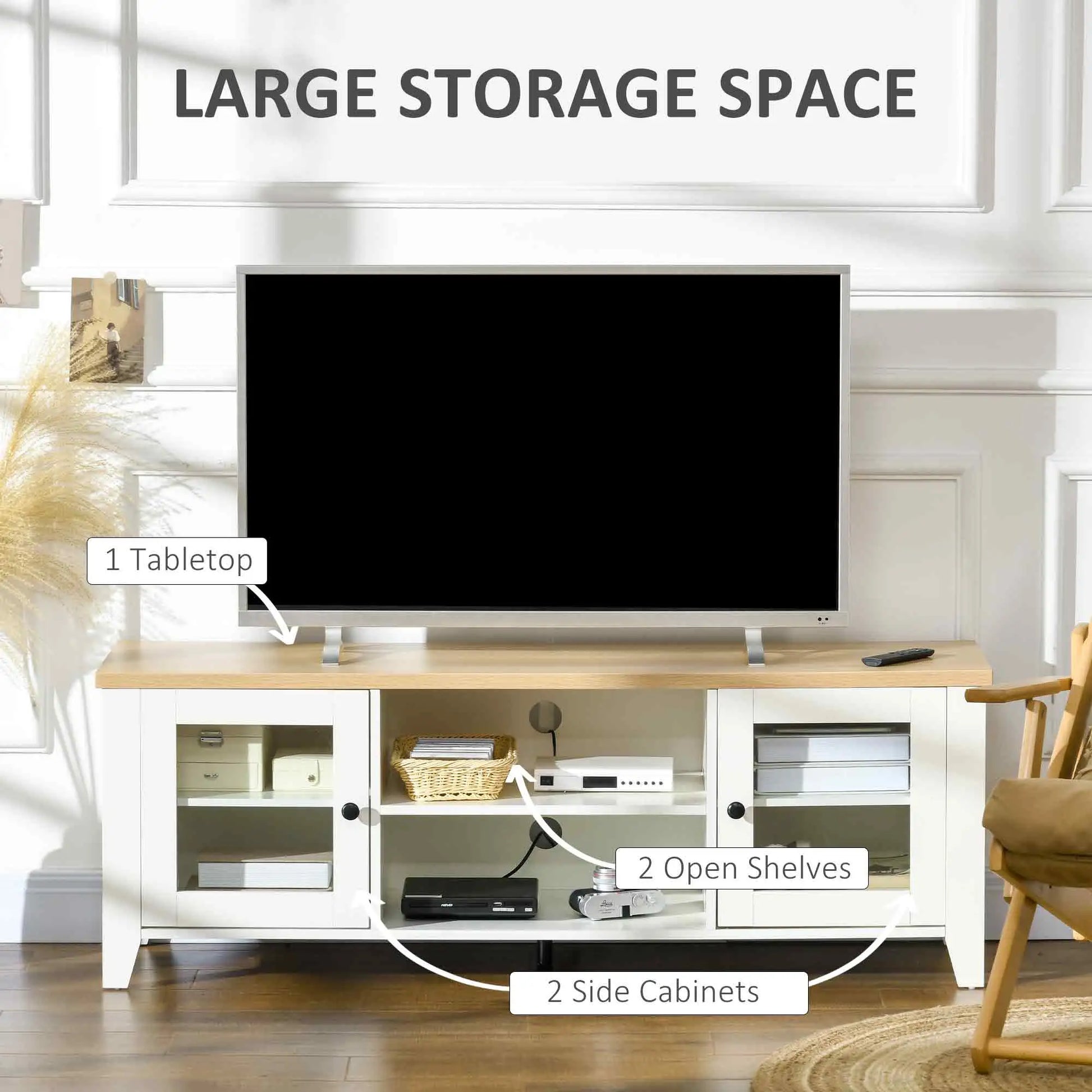 Fireplace TV Stand for 60 Inch TVs, Wood Cabinet with Storage, Oak, White TV Stands at Gallery Canada