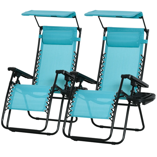 Foldable Lounge Chair with Canopy, Outdoor Zero Gravity Chair, Sky Blue Lounger Chairs Sky Blue at Gallery Canada