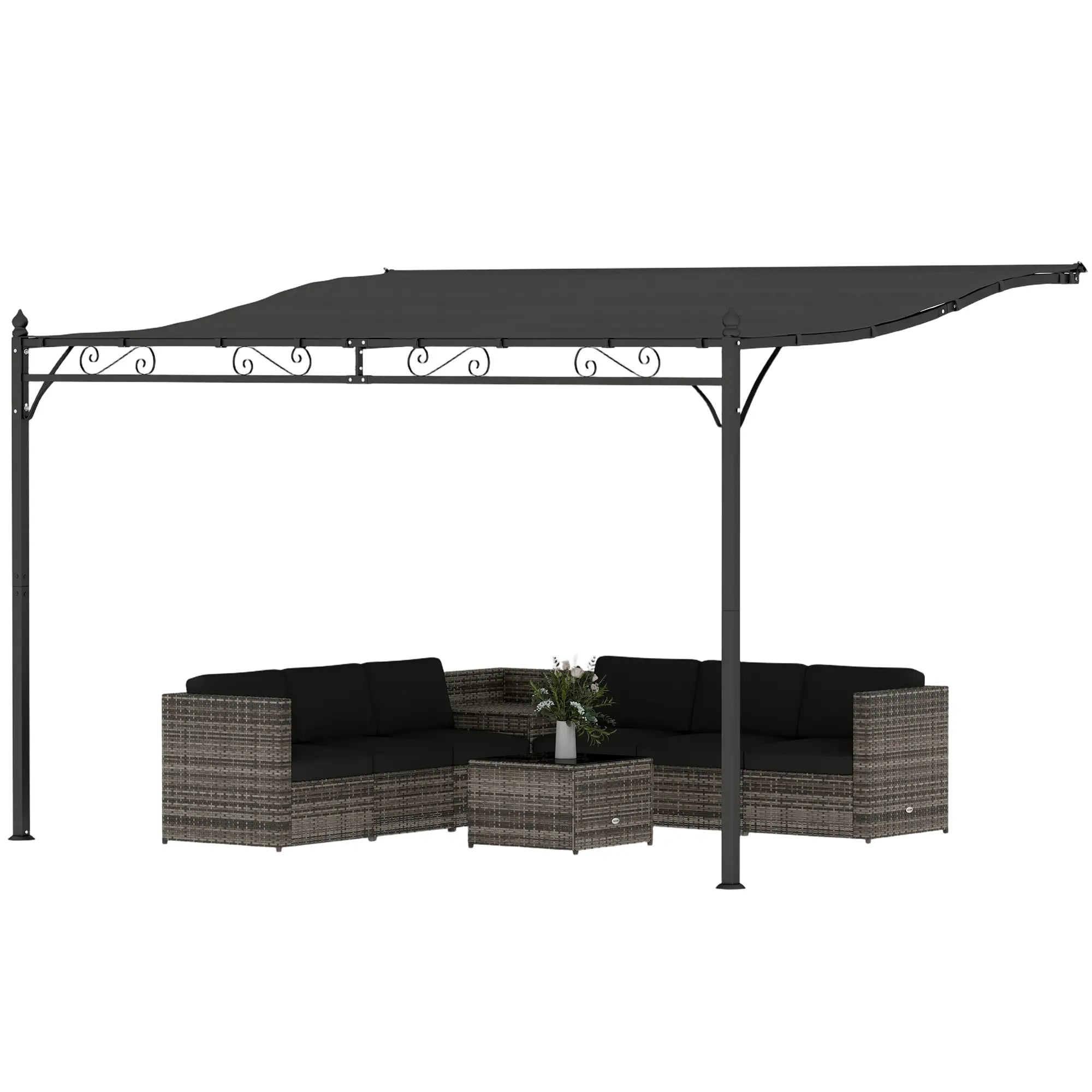 Outdoor Pergola, 11.5' x 8.2' Wall Mounted, Metal Frame, UPF30+, Garden Gazebo Pergolas Dark Grey at Gallery Canada