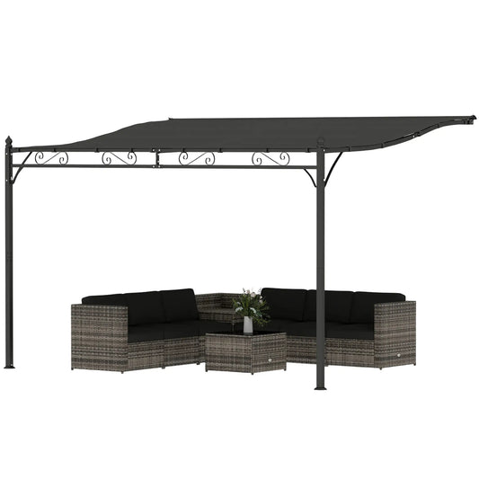Outdoor Pergola, 11.5' x 8.2' Wall Mounted, Metal Frame, UPF30+, Garden Gazebo Pergolas Dark Grey at Gallery Canada