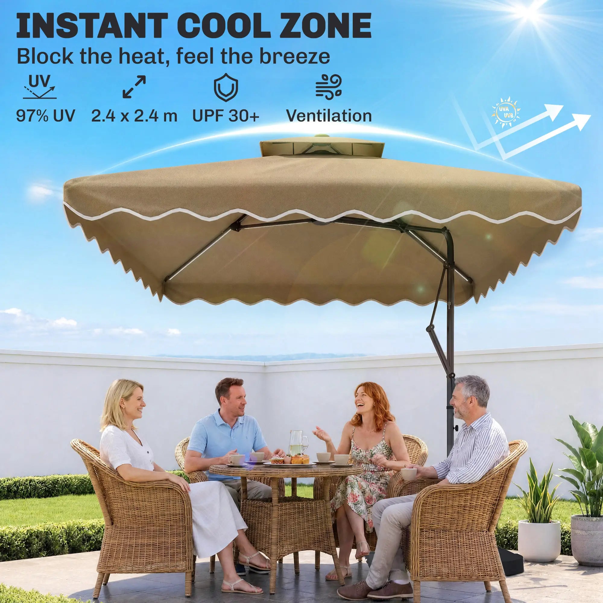 8' x 8' Square Patio Umbrella, Solar LED Lights, Khaki Cantilever Umbrellas at Gallery Canada
