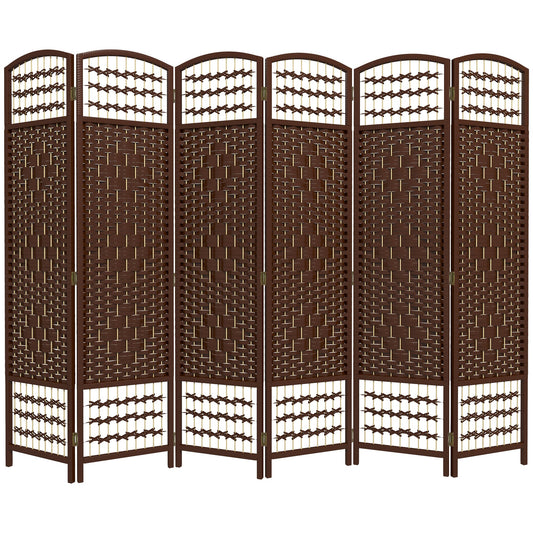 6 Panel Folding Room Divider, Portable Privacy Screen, Wave Fiber Room Partition for Home Office, Brown - Gallery Canada