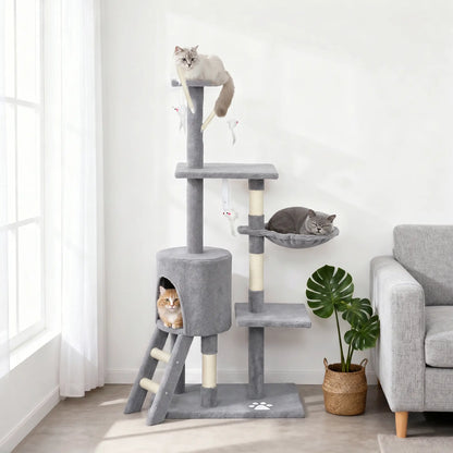 53" Cat Tree Tower, Scratching Posts, Condo, Hammock, Grey Cat Trees at Gallery Canada