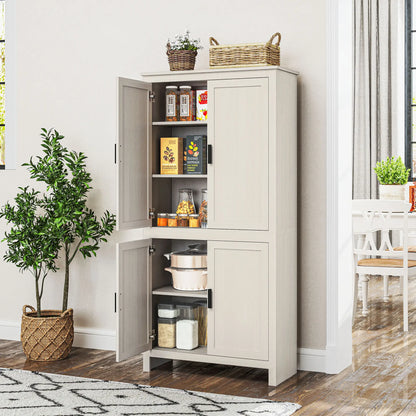 64" Kitchen Pantry Cabinet, 4 Doors, 3 Adjustable Shelves, Antique White, White Kitchen Pantry Cabinets at Gallery Canada