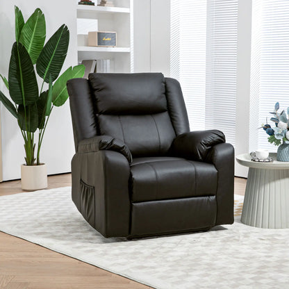 PU Leather Reclining Chair, Recliner Chair for Living Room with Footrest and 2 Side Pockets, Black Single Sofas at Gallery Canada