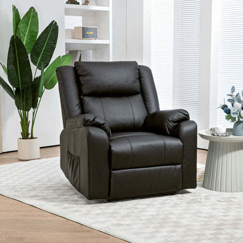 PU Leather Reclining Chair, Recliner Chair for Living Room with Footrest and 2 Side Pockets, Black