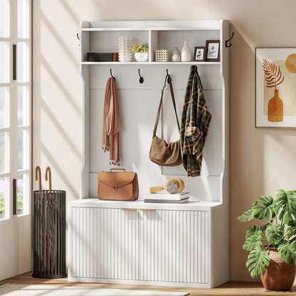 4-In-1 Hall Tree With Shoe Bench, Modern Coat Rack With Open Shelf, White Clothing Storage at Gallery Canada