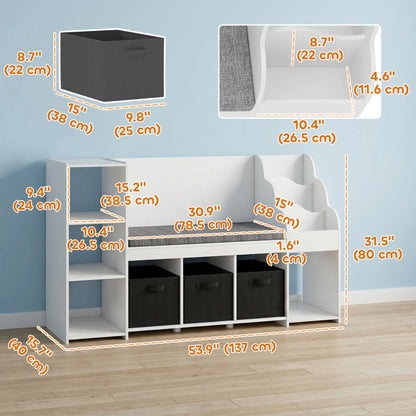 Kids Storage Shelf With Reading Nook, Toy Organizer, 3 Fabric Drawers, undefined Baby & Kids Storage at Gallery Canada