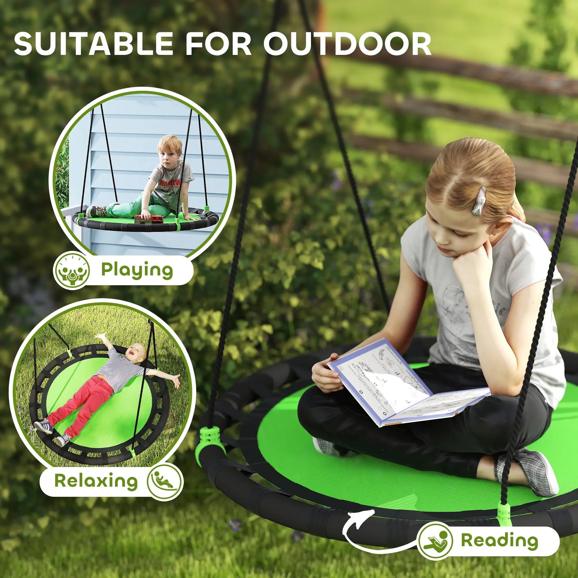 39 Inch Saucer Tree Swing, Adjustable Ropes, Outdoor, Green Gym Sets & Swings at Gallery Canada