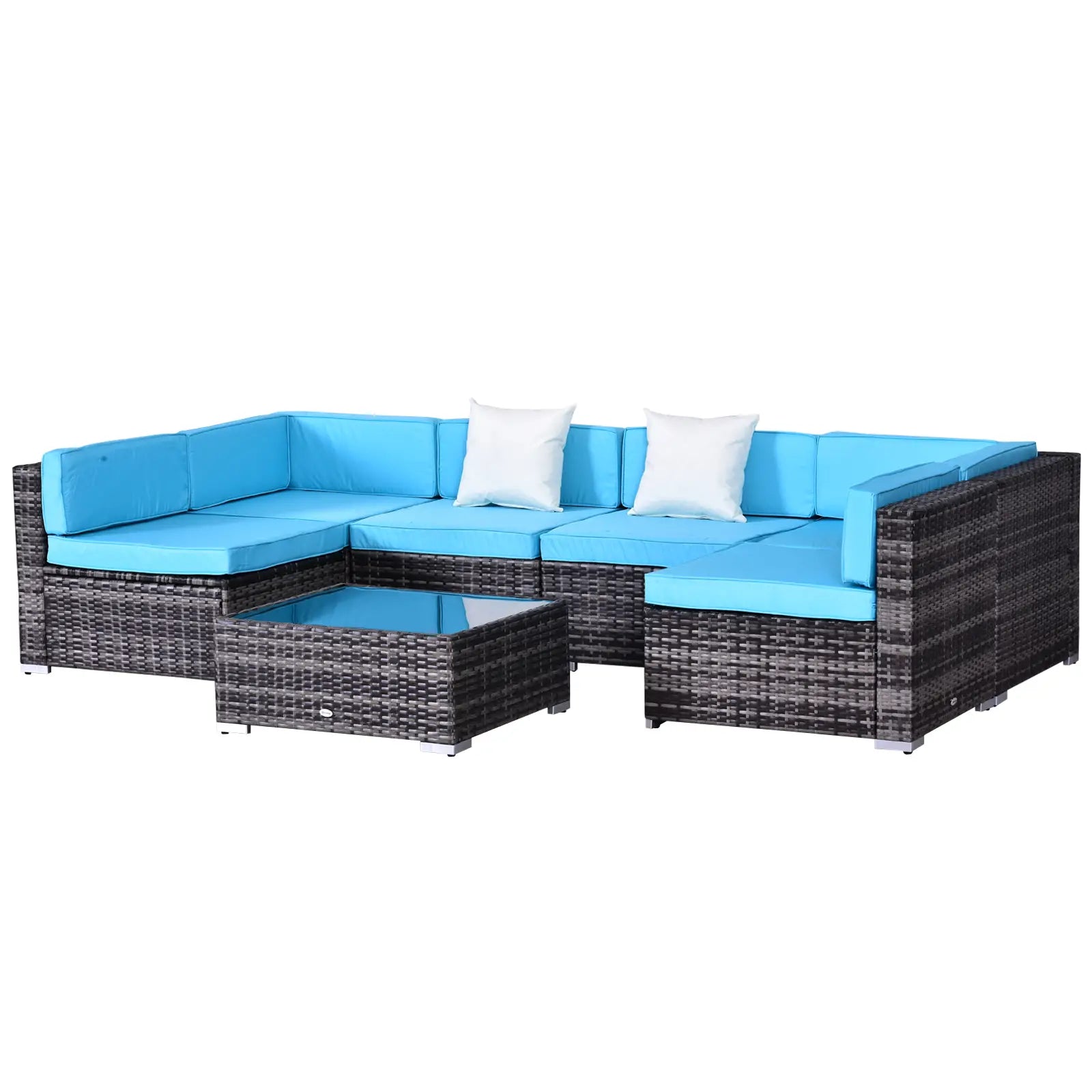 7 Pc Outdoor Rattan Furniture Set, Patio Wicker Sofa w/ Coffee Table, Sky Blue, Sky Blue Patio Furniture Sets at Gallery Canada