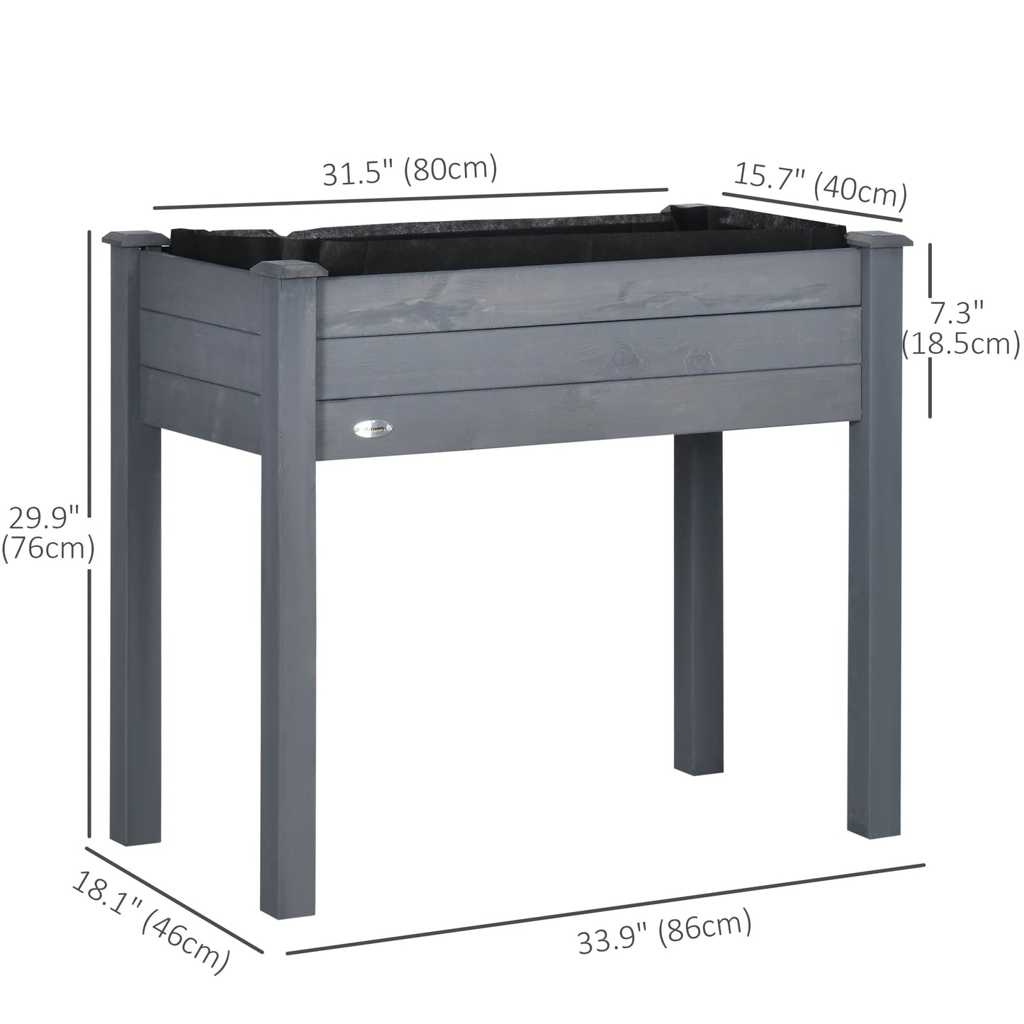 34"x18"x30" Wooden Raised Garden Bed, Elevated Planter Box with Legs, Dark Grey Raised Garden Beds at Gallery Canada