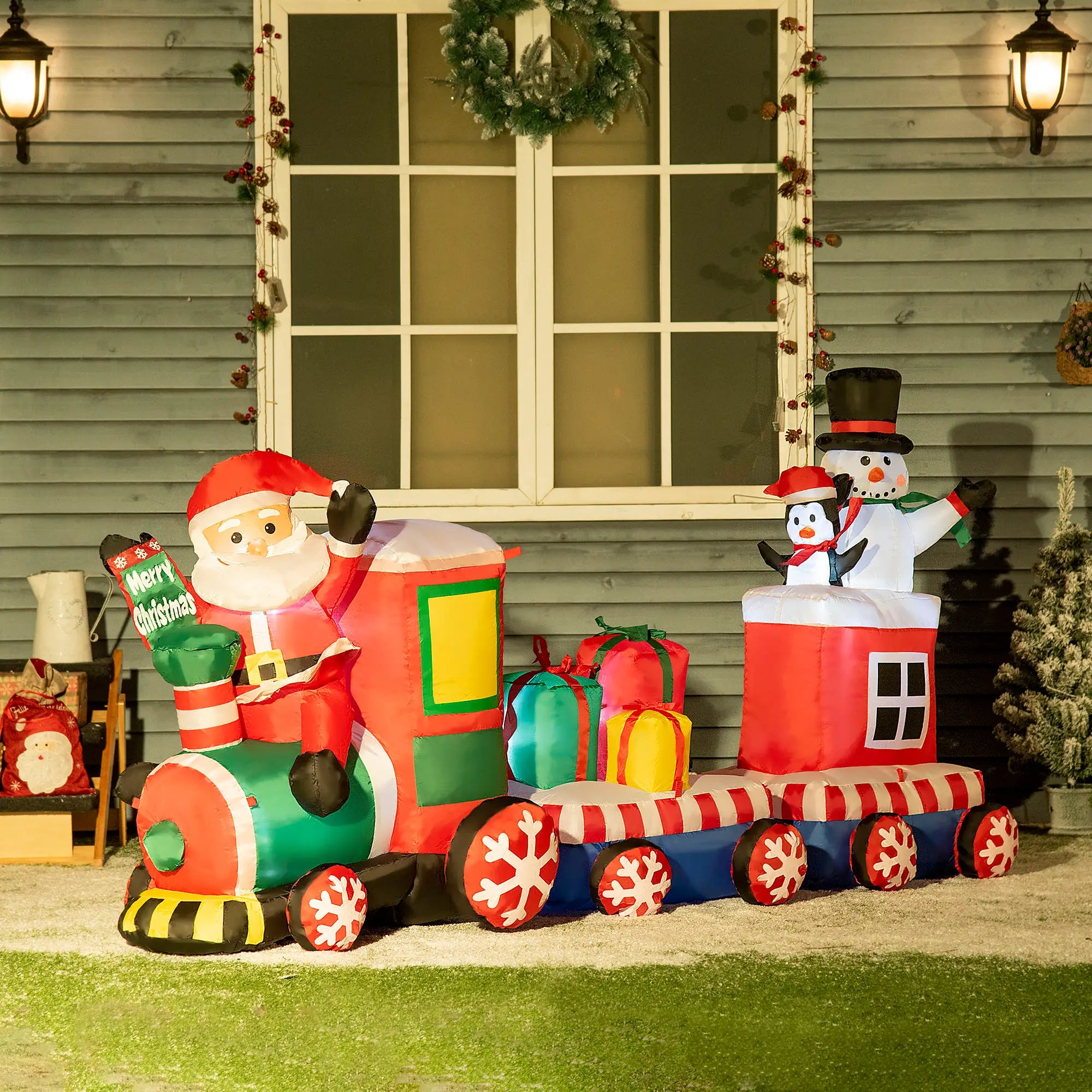 8ft Inflatable Christmas Train, Santa Snowman Penguin, LED Yard Display Christmas Inflatables at Gallery Canada