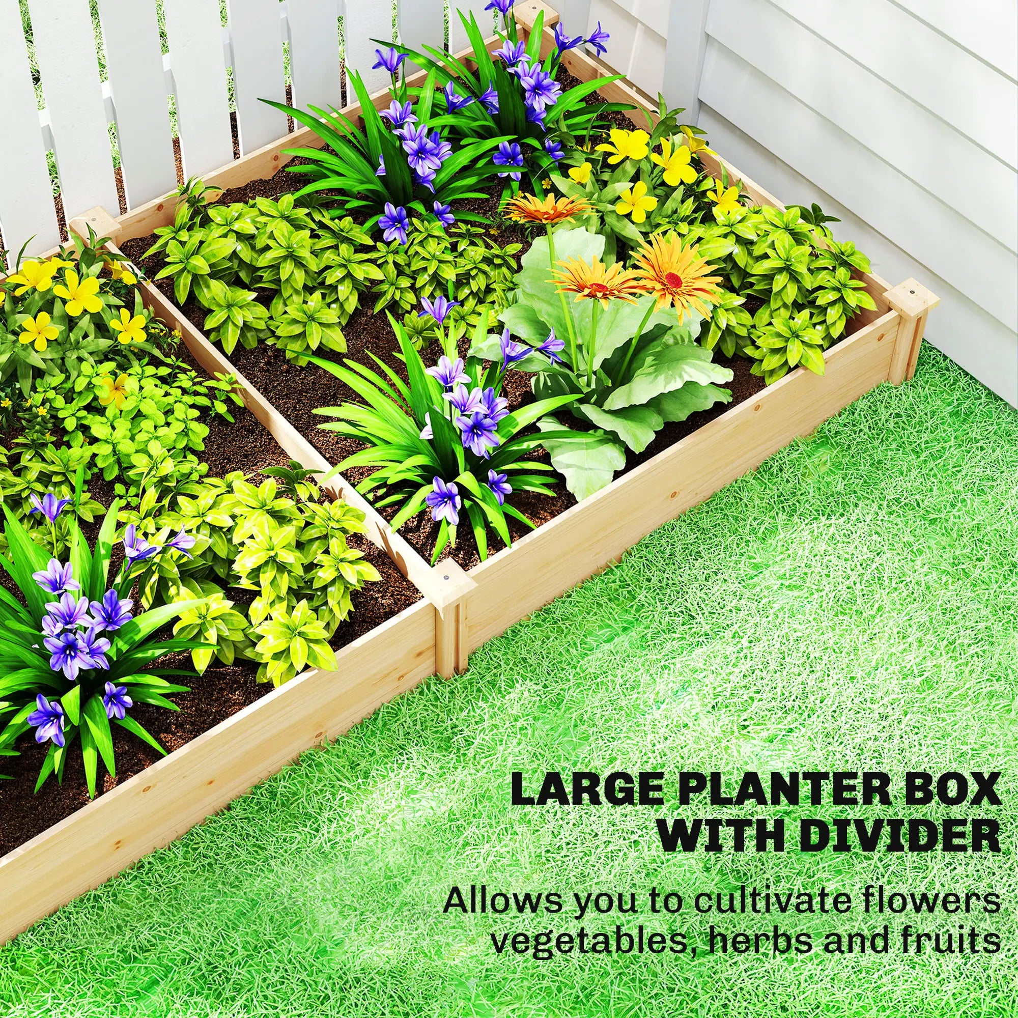 Wooden Raised Garden Bed, Planter Box With Divider, Open Bottom, DIY Painting Raised Garden Beds at Gallery Canada