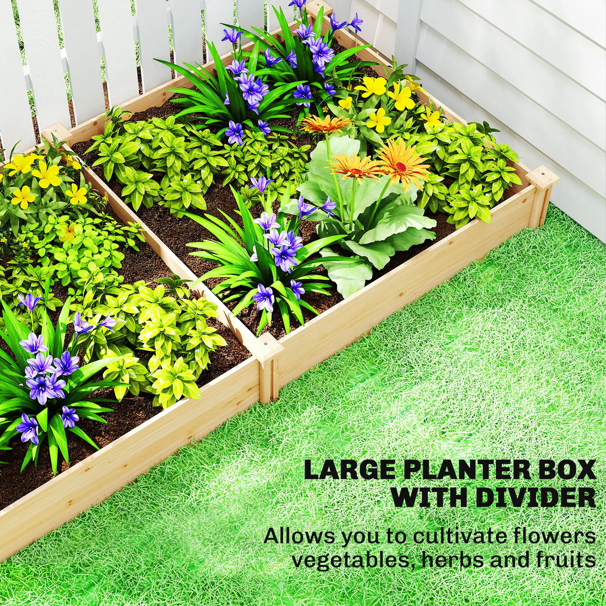 Wooden Raised Garden Bed, Planter Box With Divider, Open Bottom, DIY Painting Raised Garden Beds at Gallery Canada