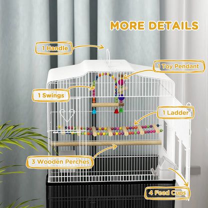 36" Bird Cage with Accessories, Handle, Mesh Cover, Tray, White Bird Cages at Gallery Canada