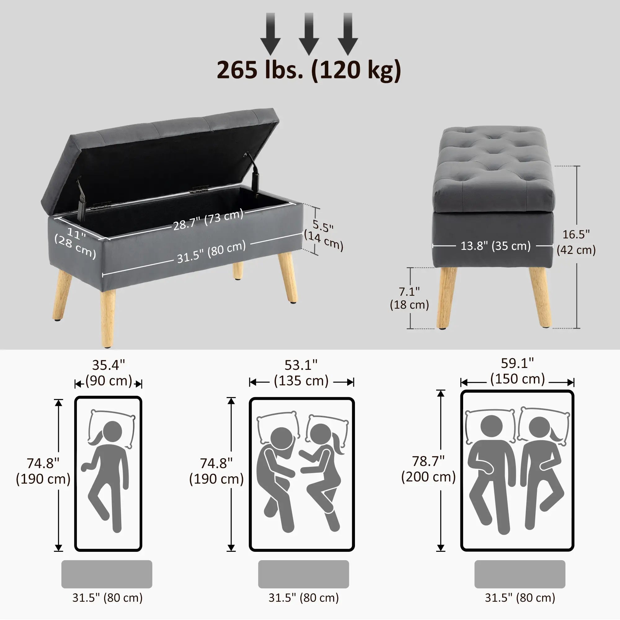 Velvet Storage Ottoman with Lid, Wood Legs, Charcoal Grey Storage Ottomans & Benches at Gallery Canada