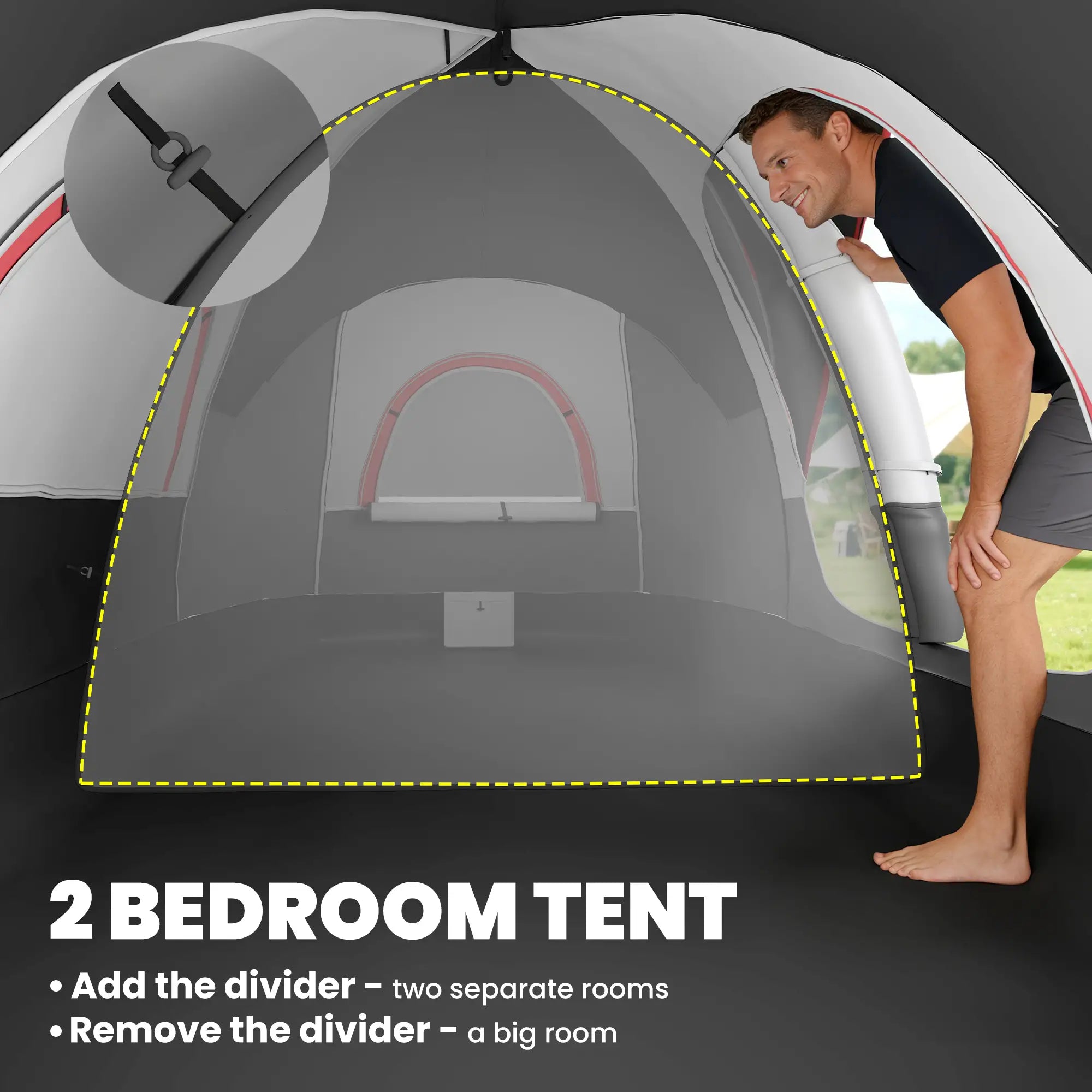6-8 Man Camping Tent, 2000mm Waterproof Rainfly, Carry Bag, Dark Grey Camping Tents at Gallery Canada