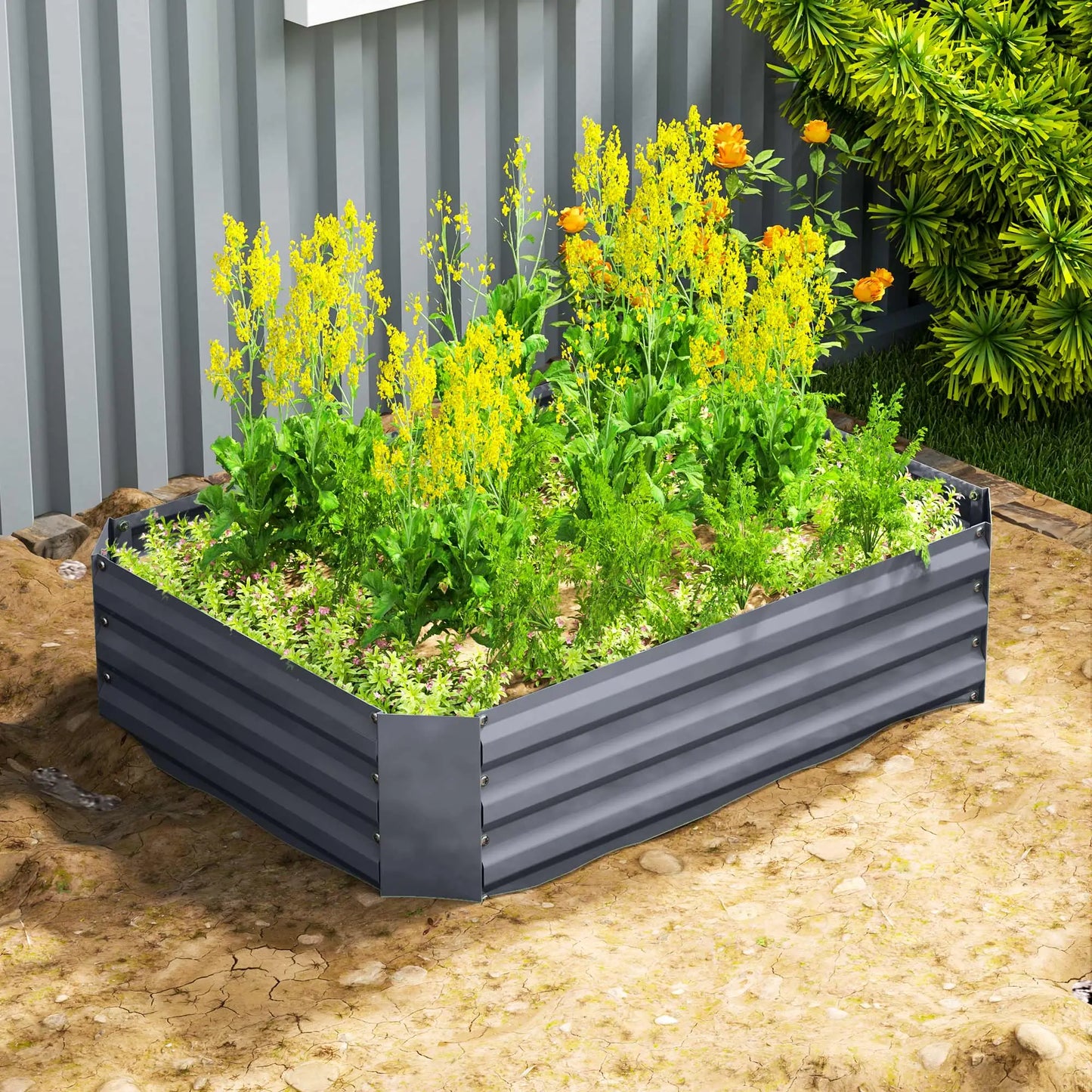 Galvanized Raised Garden Bed, 4' x 3' x 1', Outdoor Metal Planter Box, Dark Grey Galvanized Planter Boxes at Gallery Canada