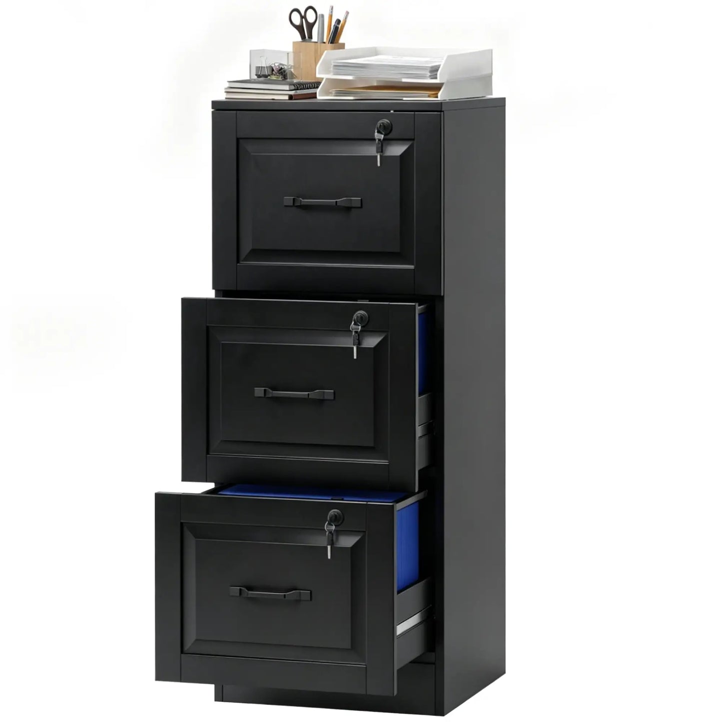3 Drawer File Cabinet With Lock, Vertical Filing Cabinet, Black Office Cabinets & Cupboards Black at Gallery Canada
