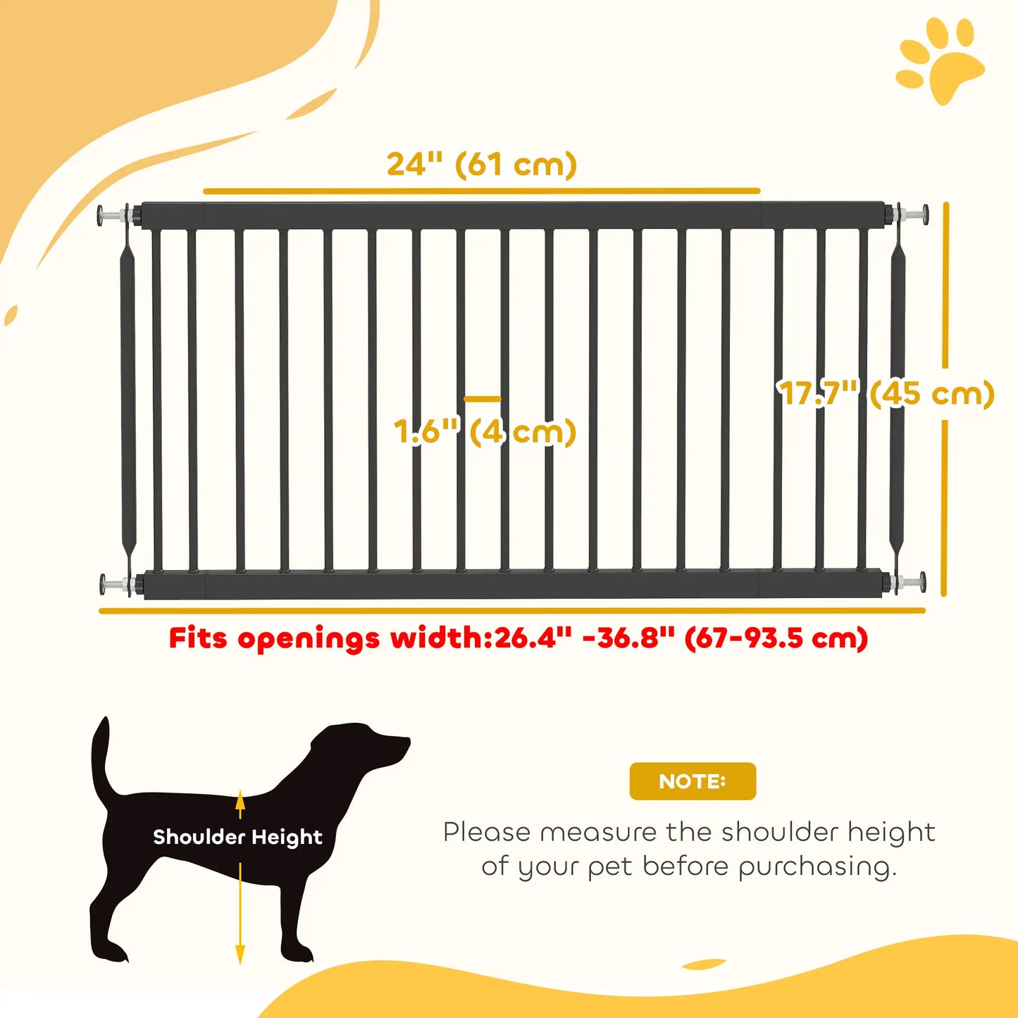 26"-37" Dog Gate, 18" Tall, 2 Extension, Pressure Mount, Black Pet Gates at Gallery Canada