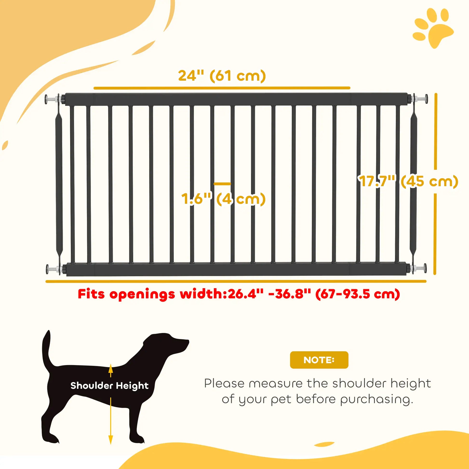 26"-37" Dog Gate, 18" Tall, 2 Extension, Pressure Mount, Black Pet Gates at Gallery Canada