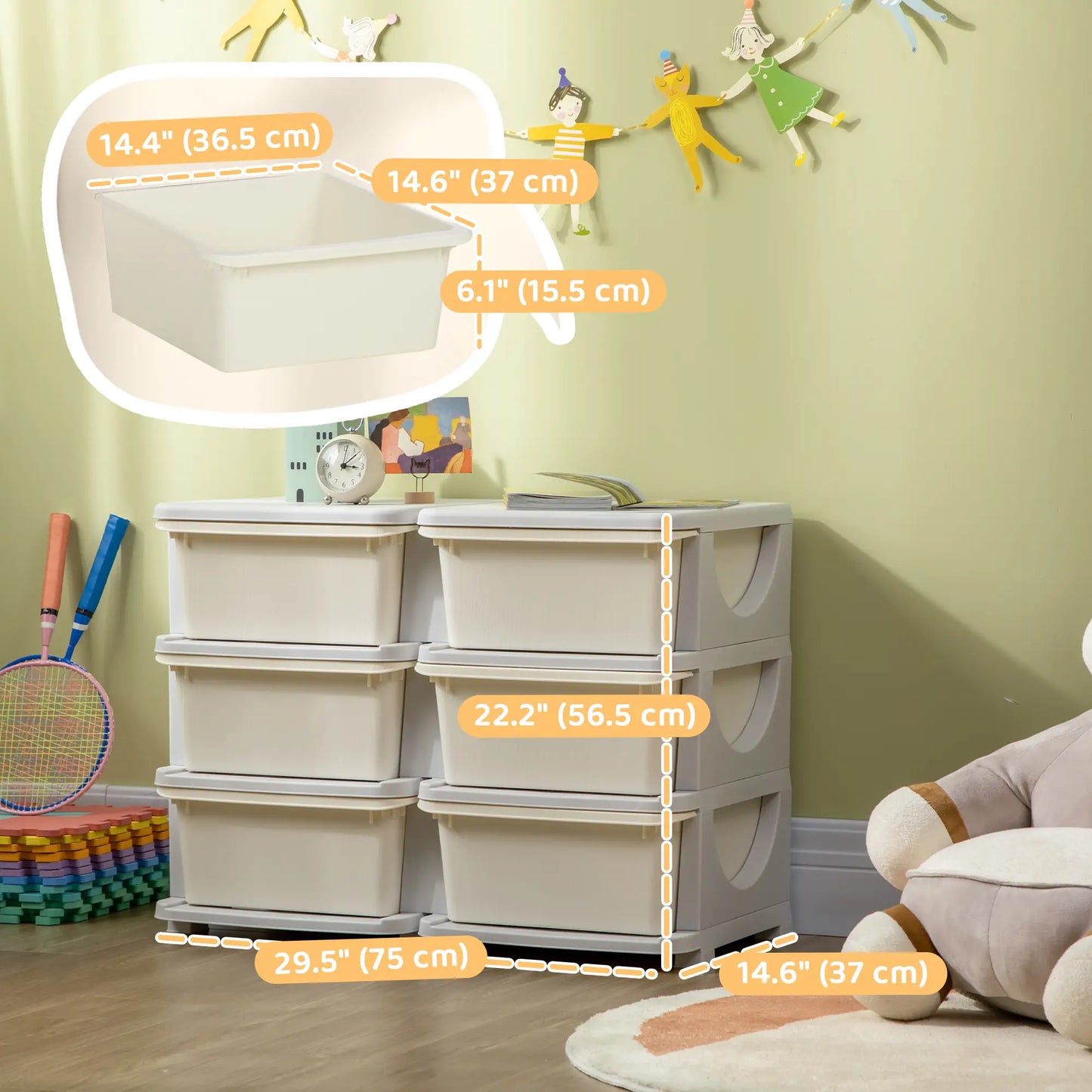 3 Tier Kids Toy Organizer, 6 Plastic Drawers, Cream White Baby & Kids Storage at Gallery Canada