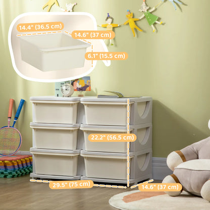 3 Tier Kids Toy Organizer, 6 Plastic Drawers, Cream White Baby & Kids Storage at Gallery Canada