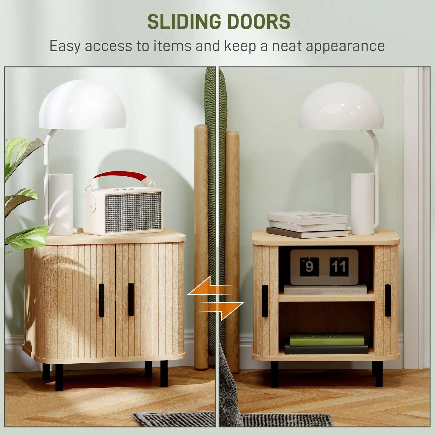 Nightstand Set of 2, Side Table with Shutter Doors, Steel Frame, Oak Bedside Tables at Gallery Canada