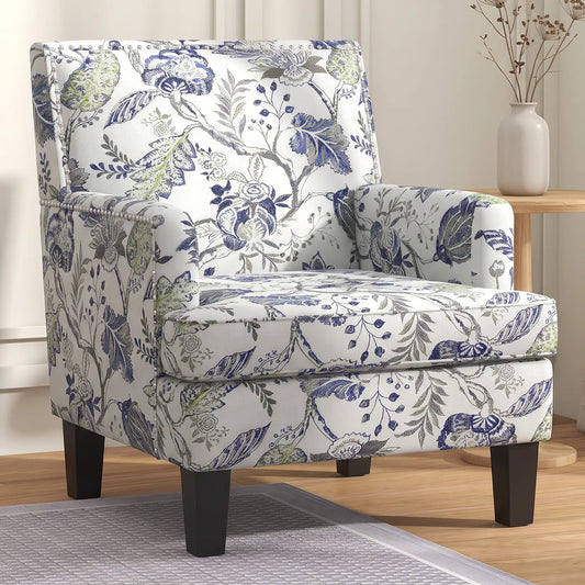 Upholstered Armchair, Mid-Century Accent Chair, Floral Pattern, Nailhead Trim, Multicolour Accent Chairs Multi Colour at Gallery Canada