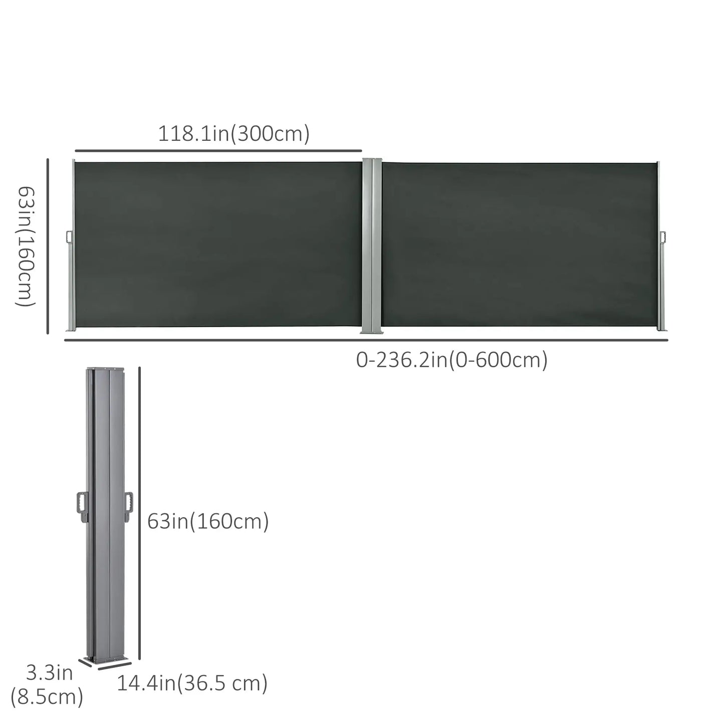 Double Retractable Side Awning, 236" x 63", Outdoor Privacy Wall, Grey Side Awnings at Gallery Canada