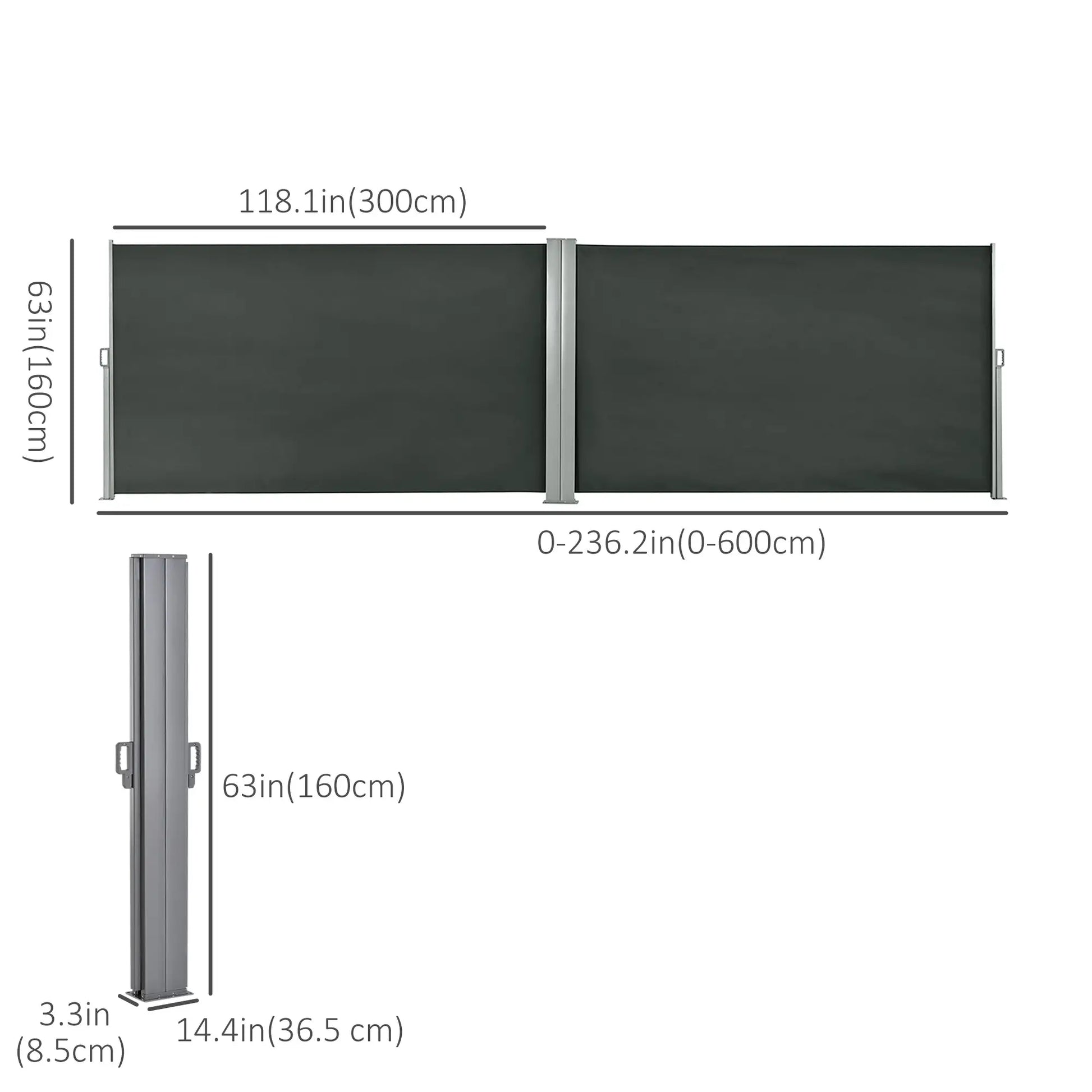 Double Retractable Side Awning, 236" x 63", Outdoor Privacy Wall, Grey Side Awnings at Gallery Canada